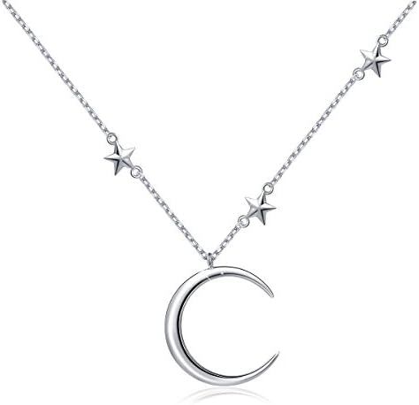 S925 Sterling Silver Jewelry Crescent Moon and Star Pendant Chain