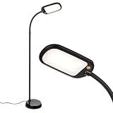 Brightech Litespan Slim - LED Reading & Craft Floor Lamp - Dimmable & Light Color Adjustable with Touch Switch - Standing Tall Pole Task Lamp with Gooseneck for Office - Brown