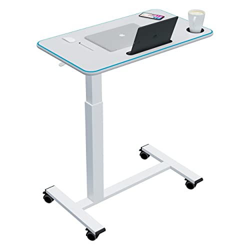 HITACTS Pneumatic Overbed Table with Lockable Wheels, Adjustable