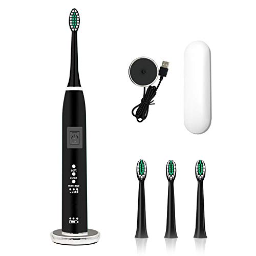 Electric Toothbrush Clean as Dentist Rechargeable Sonic Toothbrush with Smart Timer 4 Hours Charge Minimum 30 Days Use 9 Optional Modes Whitening Toothbrushes for Adults with 3 Brush Heads Black