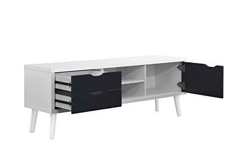 Sofamania Mid-Century Style TV Stand, Living Room Entertainment Center (White/Dark Grey) - Thumbnail 2