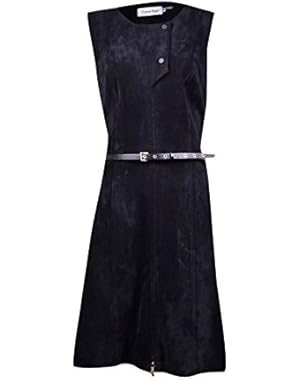Women's Belted Faux Suede Moto Dress