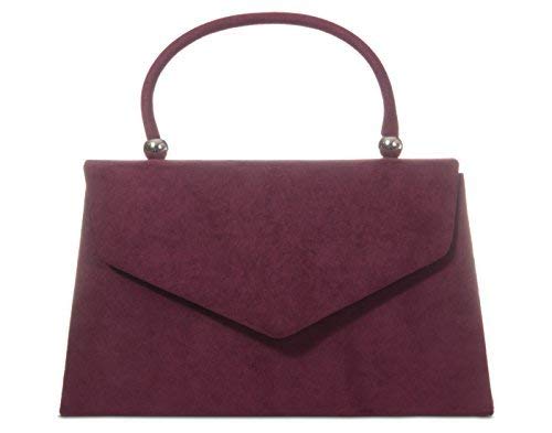 Purple Possum UK Burgundy Grab Bag, Faux Suede Wine Coloured Evening Handbag, Small Envelope Top Handle Ladies Claret Red Bag