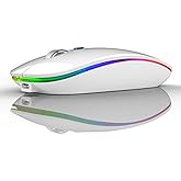 TENMOS Wireless Bluetooth Mouse, LED Slim (Bluetooth 5.1 + USB) 2.4GHz Rechargeable Silent Bluetooth Wireless Mouse with Type C Adapter for Laptop/MacBook/iPad OS 13 and Above (White)