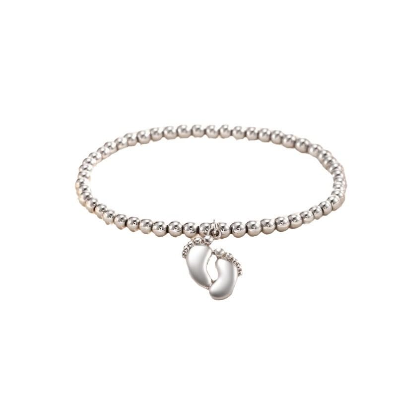 Motherhood Bracelet Gift, Innovative Design Baby Footprint Charm, First-Time Mom's Day Token, Sterling Silver Bead Bracelet