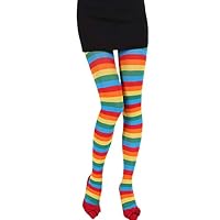 honuansortory Women Girls Contrast Color Stripes Tights Opaque Stockings Full Length Footed Pantyhose for Christmas Halloween Cosplay Costume Rainbow