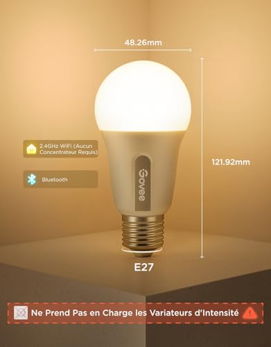 Govee E27 WiFi and Bluetooth Smart Bulb, Compatible with SmartThings, Matter, Alexa and Google Assistant, 800LM Music Sync, 16 Million Colors DIY RGBWW, Pack of 2