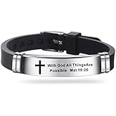 MZC Jewelry Religious Cross Silicone Sport for Men Women Stainless Steel Inspirational Scripture Quote Faith Christian Bible Verse Wristband Bangle Adjustable Bracelet