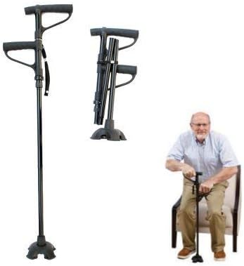 ZBHWYD Telescopic Elder Walking Stick Collapsible Canes LED Light Mobility Walker Anti-Skid Aluminum Alloy Two Grips Crutch Black