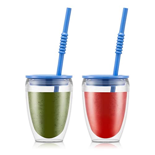 BODUM K11849-448SA-448-Y21 PAVINA TO GO Set 2 gobelets double paroi plastique, avec couvercle hermétique et paille silicone, 30 cl