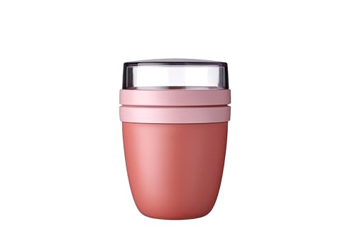 - Fiambrera Ellipse - Práctico Vaso para Yogur y Muesli - Compartimentos separados para Porta Alimentos - Apto para Congelador, Microondas y Lavavajillas - 500 ml + 200 ml - Vivid Mauve