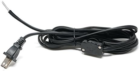 Black 9 Foot Long Lamp Cord Set with Hi/Low Incandescent Dimmer installed 2ft froom stripped and tinned ends,with Polarized End Plug, Ready for Wiring, rated 3 amp 125 volt