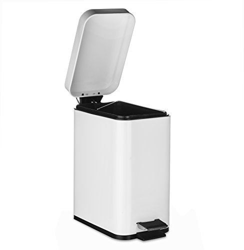 AMG and Enchante Accessories, Rectangular Waste Bin, 5L Garbage Trash Can with Step Foot Pedal, WB01W WHT, Glossy White