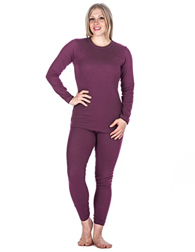 Womens Classic Waffle Knit Thermal Top and Bottom Set - Purple -X-Large - Thumbnail 5