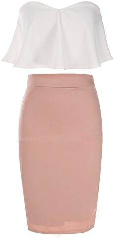 afferty Women Sexy Off Shoulder Strapless Crop Top And Pencil Bodycon Skirt Set Two Pieces Bandage Dress