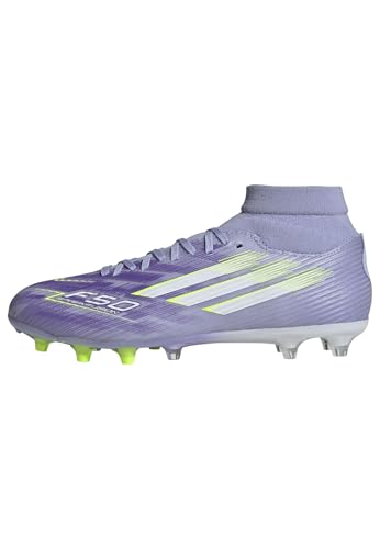Adidas Mujer F50 SPARKFUSION League W Mid Firm Ground/Artificial Ground Football Boots, Violet Tone/Lucid Lemon/Purple Rush, 44 2/3 EU