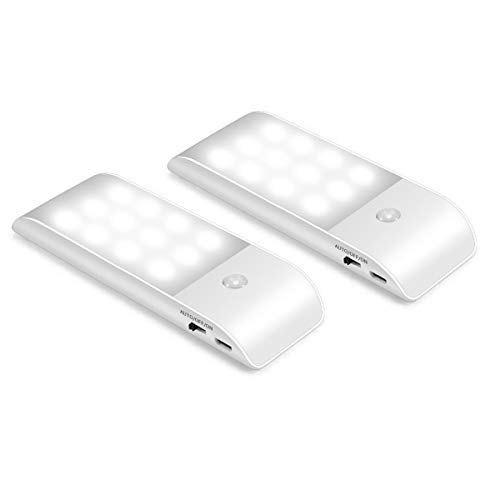 LED Nachtlicht mit Bewegungsmelder, Movaty 2 Stück USB Wiederaufladbare Nachtlampe Auto ON/OFF mit Lichtsensor,Wand- oder Schrankbeleuchtung(Weiß Licht)