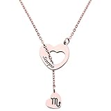 ENSIANTH Rose Gold Zodiac Signs Heart Necklace Stainless Steel Lariat Y Necklace Best Birthday Gift (Scorpio)