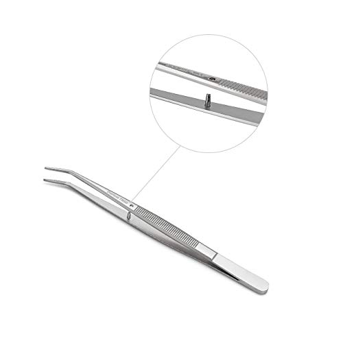 6-inch Stainless Steel Sewing Machine Tweezers Set (2-pc) with Curved Serrated Tip Multipurpose Forceps for Craft Repairing