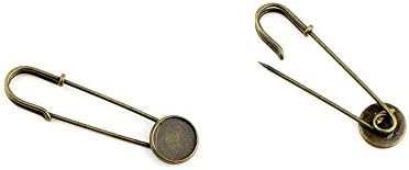Qty 160 Pieces B32753 Round Setting Cabochon Frame Pin Brooch Ancient Antique Bronze Jewelry Making Charms Findings Bulk Retro Accessoires Lots Vintage for Bracelet Necklace