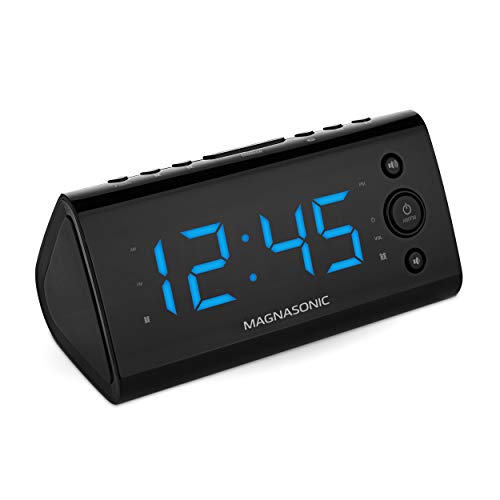 Magnasonic Alarm Clock Radio with USB Charging for Smartphones & Tablets Includes Dual Alarm, Battery Backup, Auto Time Set & 1.2" LED Display with 4 Dimming Options (EAAC470)