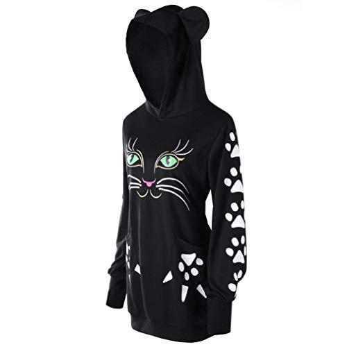 Orangeskycn Womens Cute Sweatshirts Cat Print Hoodie With Ears Pullover Tops - Thumbnail 3
