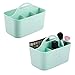 mDesign Plastic Makeup Storage Organizer Caddy Tote - Divided Basket Bin, Handle for Bathroom - Holds Eyeshadow Palettes, Nail Polish, Makeup Brushes, Blush, Shower Essentials - Small, 2 Pack - Mint