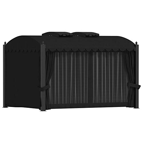 Gartenpavillon, Pavillon mit Vorhängen für Abendessen, Grillabende, Familienfeiern, 3 x 4 m, Schwarz – Bild 6