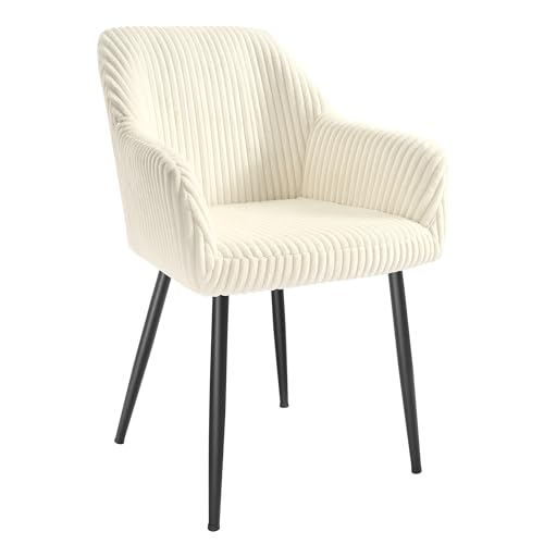 SONGMICS Esszimmerstuhl, Küchenstuhl, Sessel, Cord, Polsterstuhl mit Armlehnen, Loungesessel, bis 120 kg belastbar, Metallbeine, für Esszimmer, Küche,