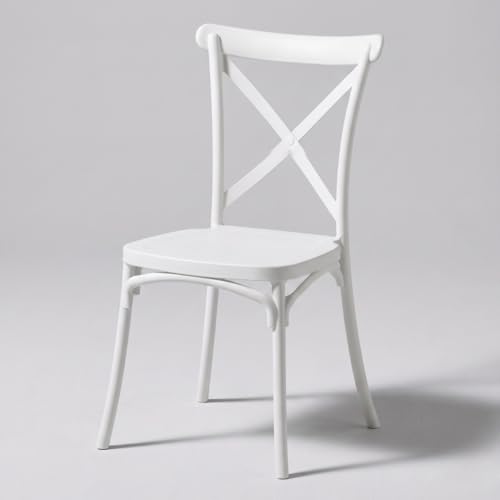 MARCOLO Amalfi Cross Back Chair, Modern Plastic Dining Chair, Lightweight & Durable, Weather and UV Resistant Indoor/Outdoor Chair for Kitchen, Dining Room, Café & Patio (White)