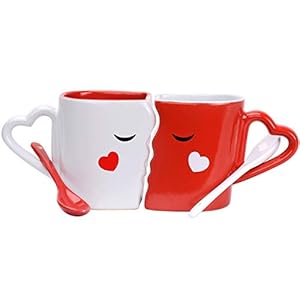 Cymax 2 Stück Küssende Tassen für Paare,Hochzeitsgeschenk Kaffeetassen mit Löffeln für Brautpaar Frauen Paar Weihnachten…