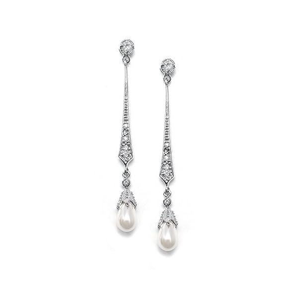 Mariell Freshwater Pearl Cubic Zirconia Dangle Earring for Brides, Bridesmaid, Wedding, Birthday Gift