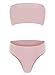 Ybenlow Women's 2 Piece Solid Bandeau Swimsuit Top Bottom Set,Pink,X-Large