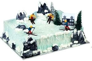 A1 Bakery Supplies Sking Cake Kit - Winter Skiing Cake Topper, 1 Count, Plastic, White, Blue