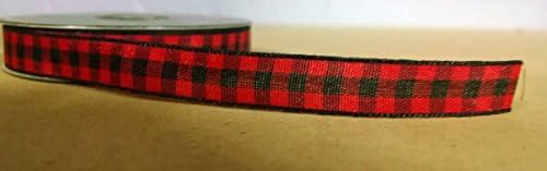 Red/Black Woodland Plaid/Check Ribbon - 5yds - 3/8