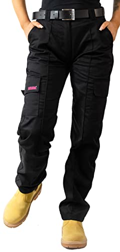 SITE KING Ladies Cargo Combat Work Trousers Size 8 to 22 (16 / Short Leg, Black)