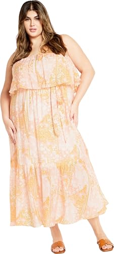 City Chic Plus Size Dress, Pia Ruffle Overlay Print Maxi Dress