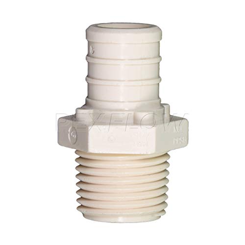 PEXFLOW PPMA3412-5 Plastic Poly Alloy Adapter Pex x MPT Barb Pipe Fitting 3/4 x 1/2 Inch Pack of 5, White - Thumbnail 2