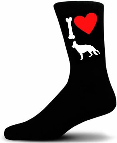 Mens Black Novelty German Shepherd Socks - I Love My Dog Socks