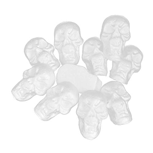 KODORIA 10pcs Styrofoam Foam Skulls Craft Foam Halloween Party Ornament Stick on Home Wall Decoration