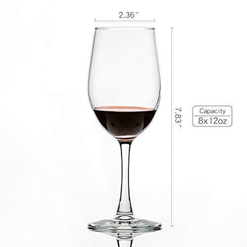 [12 Ounce Set of 8] Classic Red/White Wine Glasses Lead-Free Stemware for Party