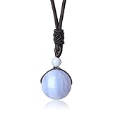 COAI Natural Blue Lace Agate Stone Bead Pendant Adjustable Cord for Girls Women