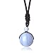 COAI Natural Blue Lace Agate Stone Bead Pendant Adjustable Cord for Girls Women