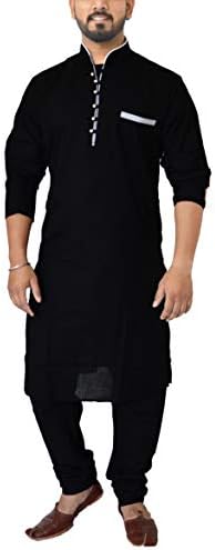 inTrend Men's Cotton Linen Black Kurta Pyjama Set