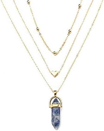Windoson Deals Pendant Necklace Womens Natural Gemstone Crystal Reiki Silver Stone Bead Pendant Necklace Jewelry (C)