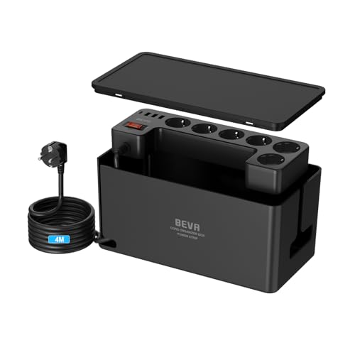 BEVA Kabelbox mit Steckdosenleiste 3680W/16A und 4M Kabel, Schwarz