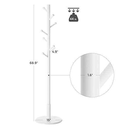 VASAGLE Coat Rack Free Standing with 7 Rounded Hooks, Wood Hall Tree