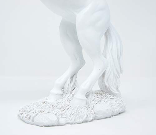 Good Buy Gifts Playful Horse Statue - Resin Standing Fighting Horse Sculpture - Bronze Black White Color- Mustang Stallion Statues - 12.5 Inch Tall (White)