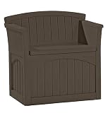 Suncast 31-Gallon Medium Deck Box Seat - Lightweight Resin Indoor/Outdoor Storage Container and Seat for Patio Cushions and Gardening Tools - Store Items on Patio, Garage, Yard - Java
