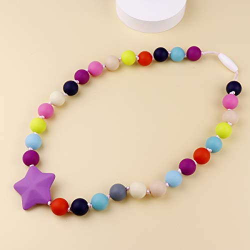 TUXEPOC Sensory Chew Necklace for Kids,Girls/Boys Silicone Teething Necklace for Baby,Oral Sensory Chew Toys Teether Necklace Chewing Designed for Autism, ADHD, BPA Free Chew Beads (Purple)